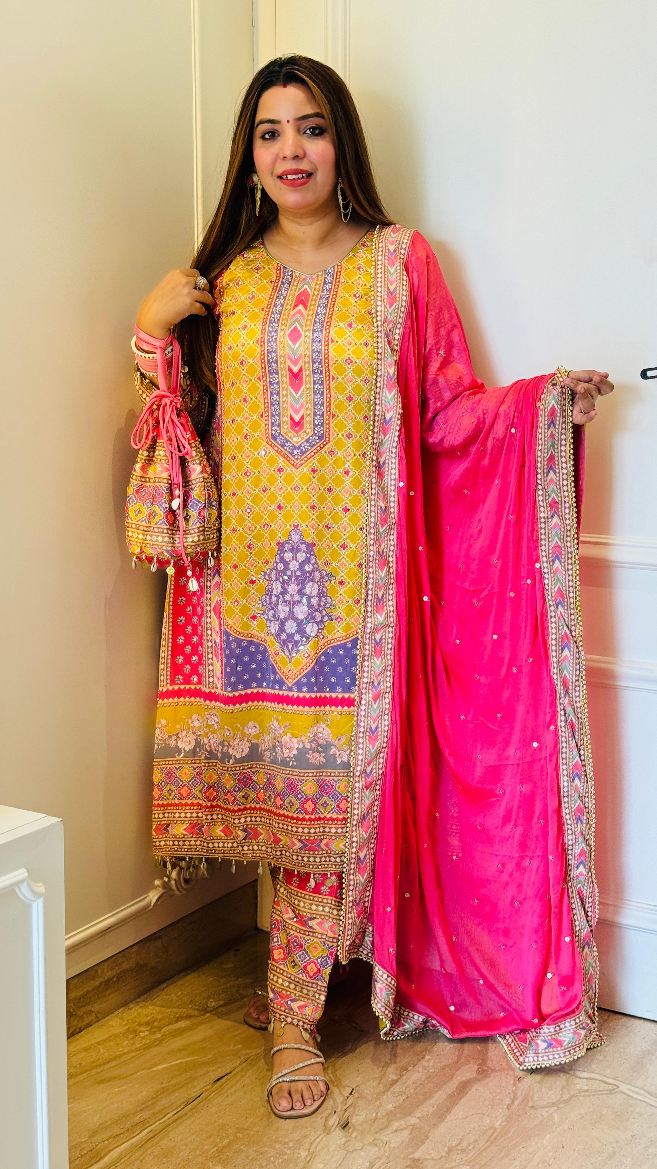 Plus Size Party Wear Suit Set – Handwork & Digital Print